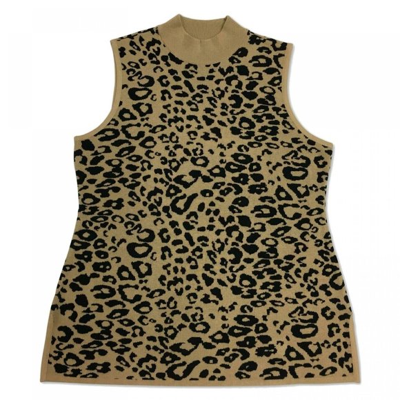 JM Collection Womens Plus 3X Leopard Print Sleeveless Mock Neck Sweater NWT AU73 - Picture 1 of 5